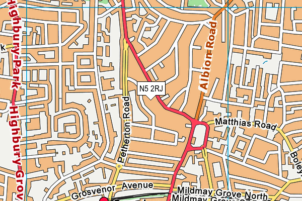 N5 2RJ map - OS VectorMap District (Ordnance Survey)