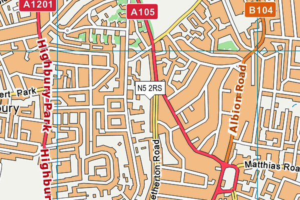 N5 2RS map - OS VectorMap District (Ordnance Survey)