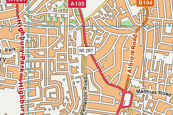 N5 2RT map - OS VectorMap District (Ordnance Survey)