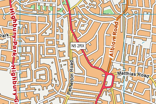 N5 2RX map - OS VectorMap District (Ordnance Survey)