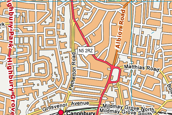 N5 2RZ map - OS VectorMap District (Ordnance Survey)