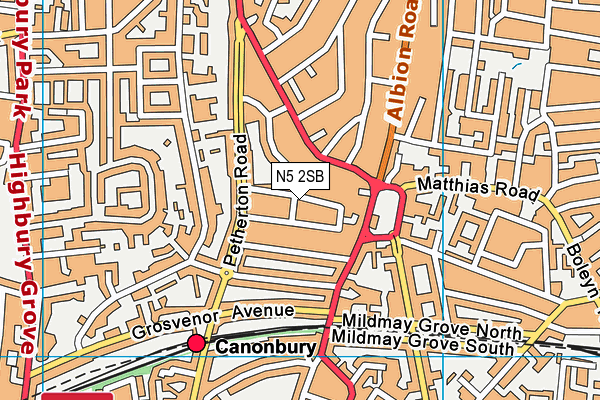 N5 2SB map - OS VectorMap District (Ordnance Survey)