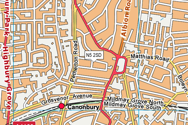 N5 2SD map - OS VectorMap District (Ordnance Survey)