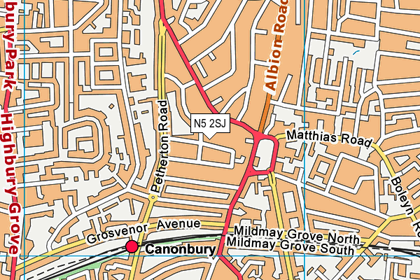 N5 2SJ map - OS VectorMap District (Ordnance Survey)