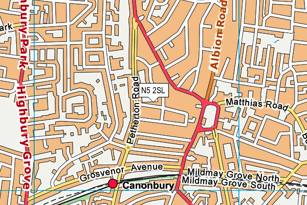 N5 2SL map - OS VectorMap District (Ordnance Survey)