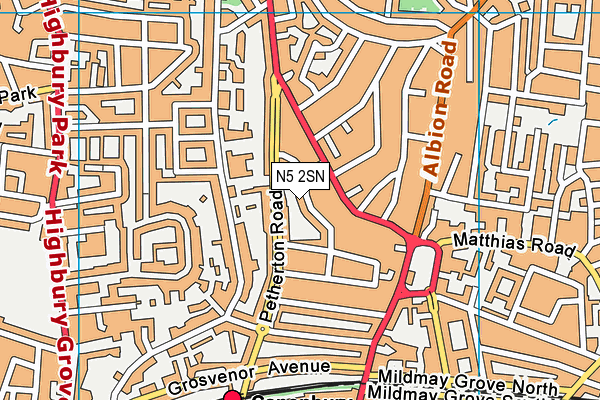 N5 2SN map - OS VectorMap District (Ordnance Survey)