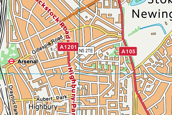 N5 2TE map - OS VectorMap District (Ordnance Survey)