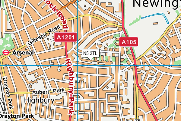 N5 2TL map - OS VectorMap District (Ordnance Survey)