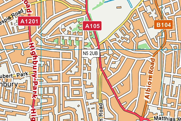N5 2UB map - OS VectorMap District (Ordnance Survey)