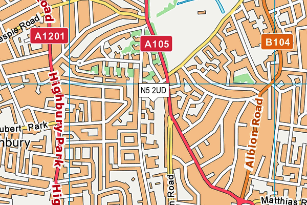 N5 2UD map - OS VectorMap District (Ordnance Survey)