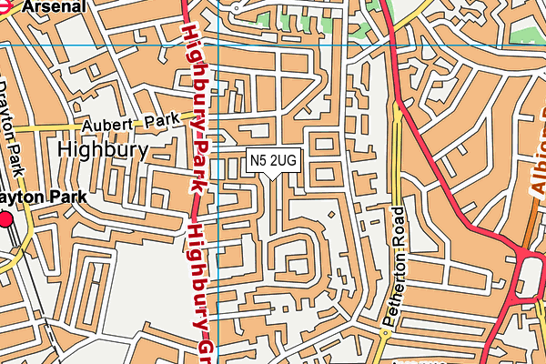 N5 2UG map - OS VectorMap District (Ordnance Survey)