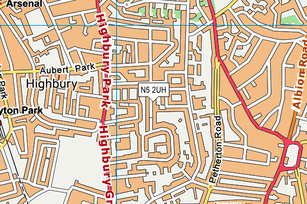 N5 2UH map - OS VectorMap District (Ordnance Survey)