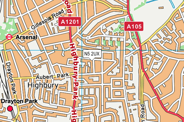 N5 2UX map - OS VectorMap District (Ordnance Survey)