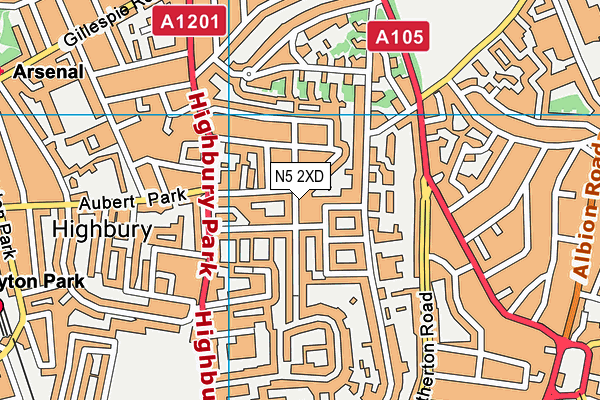 N5 2XD map - OS VectorMap District (Ordnance Survey)