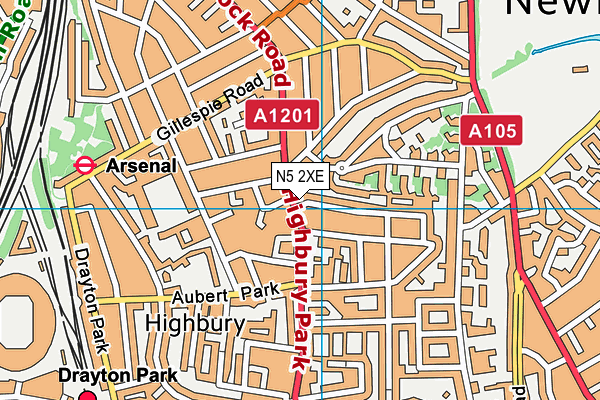 N5 2XE map - OS VectorMap District (Ordnance Survey)