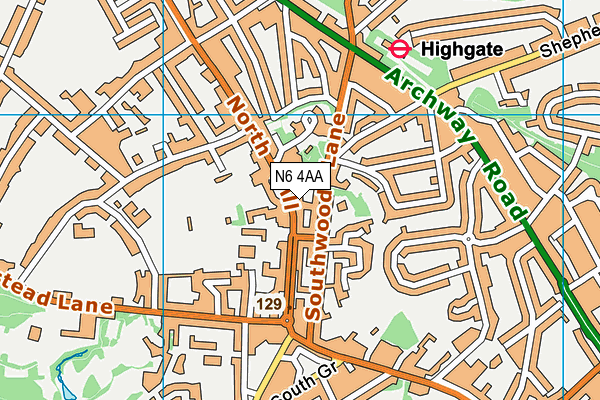 N6 4AA map - OS VectorMap District (Ordnance Survey)