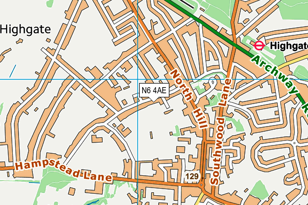 N6 4AE map - OS VectorMap District (Ordnance Survey)