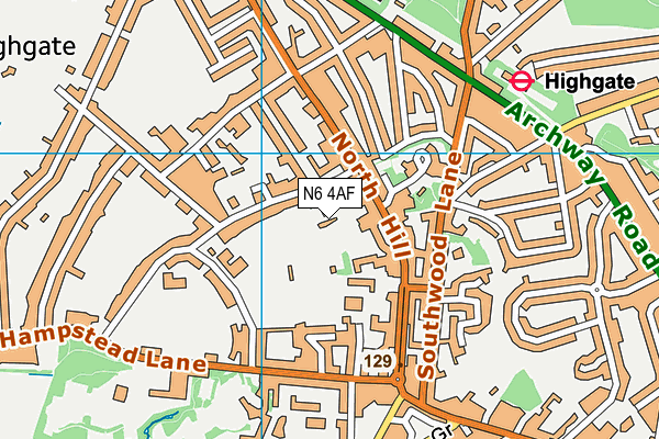 N6 4AF map - OS VectorMap District (Ordnance Survey)