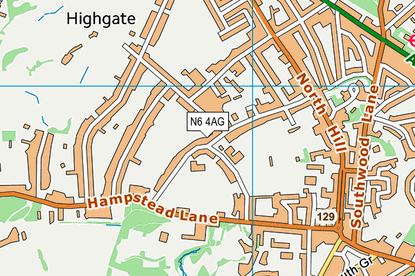 N6 4AG map - OS VectorMap District (Ordnance Survey)