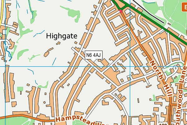 N6 4AJ map - OS VectorMap District (Ordnance Survey)