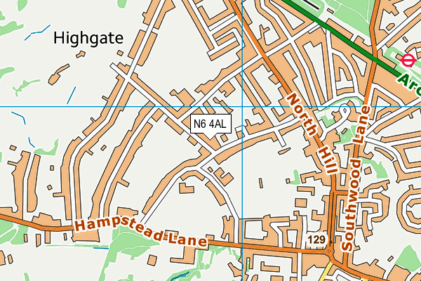 N6 4AL map - OS VectorMap District (Ordnance Survey)