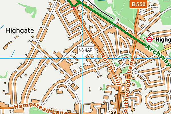 N6 4AP map - OS VectorMap District (Ordnance Survey)