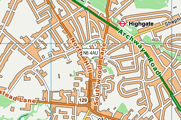 N6 4AU map - OS VectorMap District (Ordnance Survey)