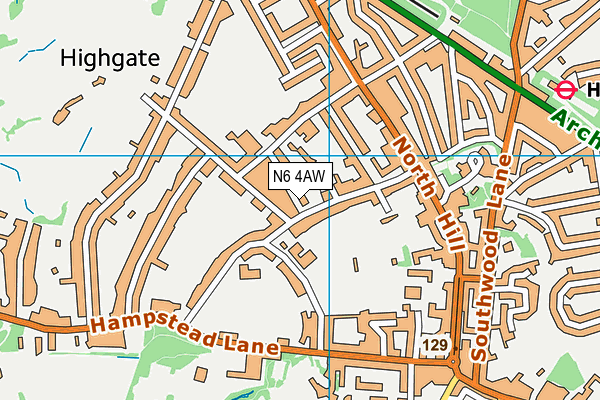 N6 4AW map - OS VectorMap District (Ordnance Survey)