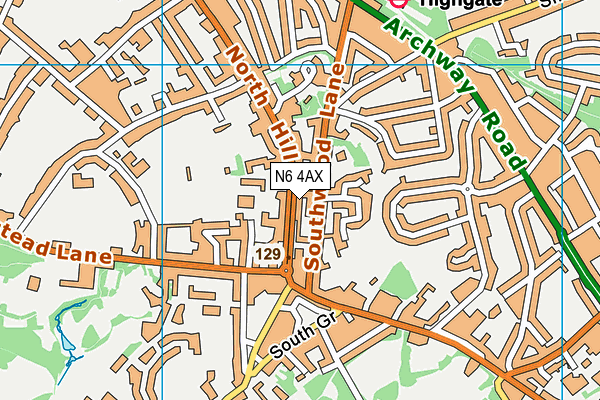 N6 4AX map - OS VectorMap District (Ordnance Survey)
