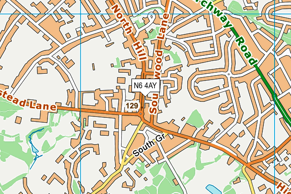 Highgate School map (N6 4AY) - OS VectorMap District (Ordnance Survey)