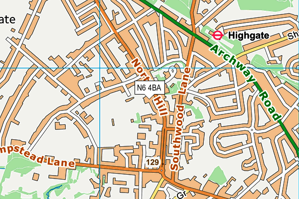 N6 4BA map - OS VectorMap District (Ordnance Survey)