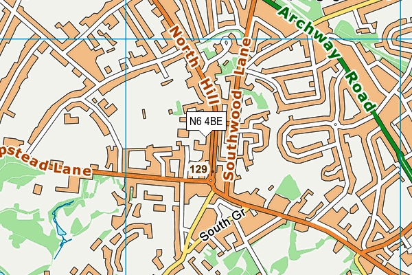 N6 4BE map - OS VectorMap District (Ordnance Survey)