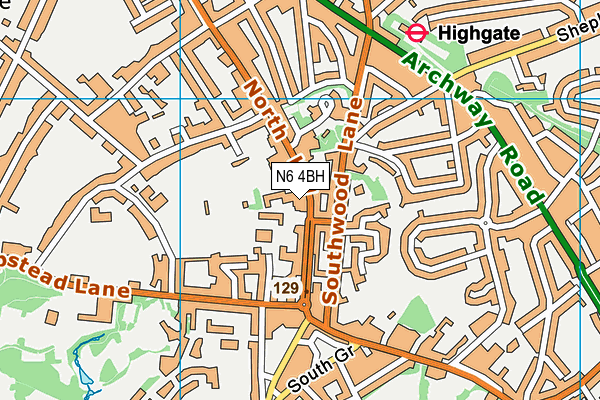 N6 4BH map - OS VectorMap District (Ordnance Survey)