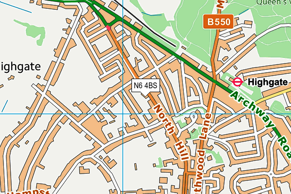 N6 4BS map - OS VectorMap District (Ordnance Survey)