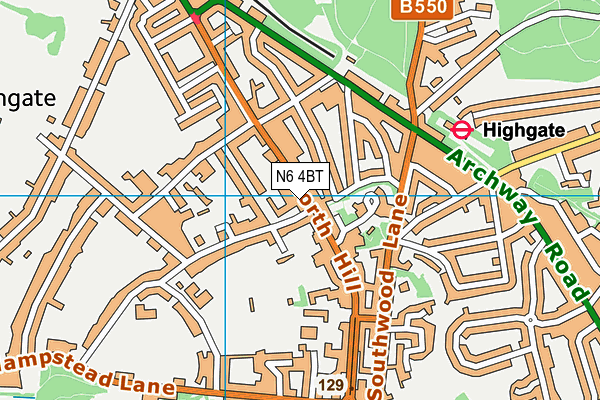 N6 4BT map - OS VectorMap District (Ordnance Survey)