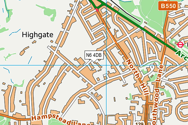 N6 4DB map - OS VectorMap District (Ordnance Survey)