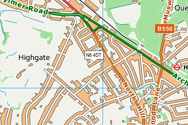 N6 4DT map - OS VectorMap District (Ordnance Survey)