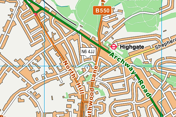 N6 4JJ map - OS VectorMap District (Ordnance Survey)