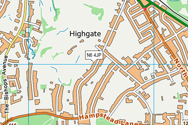 N6 4JP map - OS VectorMap District (Ordnance Survey)