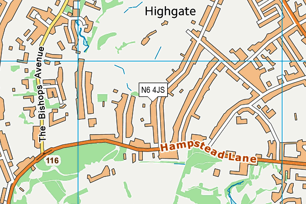 N6 4JS map - OS VectorMap District (Ordnance Survey)