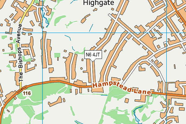 N6 4JT map - OS VectorMap District (Ordnance Survey)