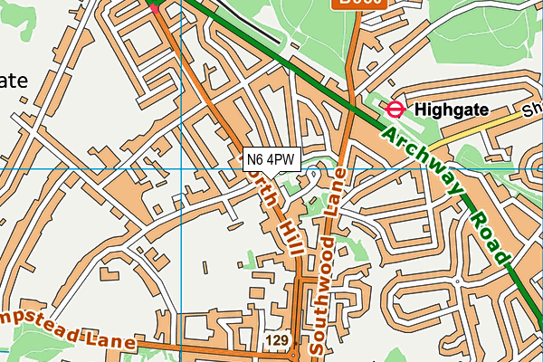 N6 4PW map - OS VectorMap District (Ordnance Survey)