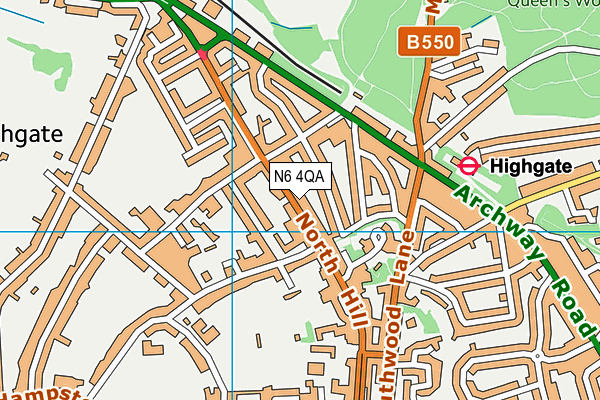 N6 4QA map - OS VectorMap District (Ordnance Survey)