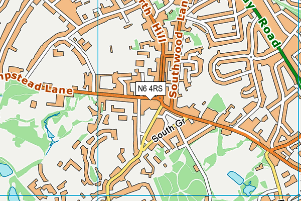 N6 4RS map - OS VectorMap District (Ordnance Survey)