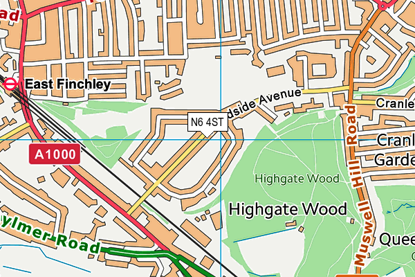 N6 4ST map - OS VectorMap District (Ordnance Survey)