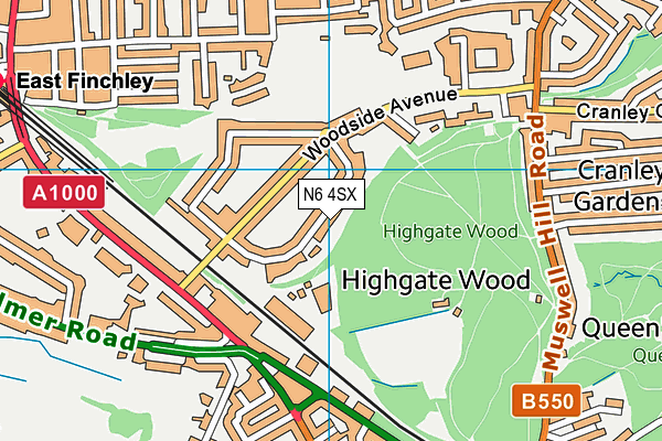 N6 4SX map - OS VectorMap District (Ordnance Survey)