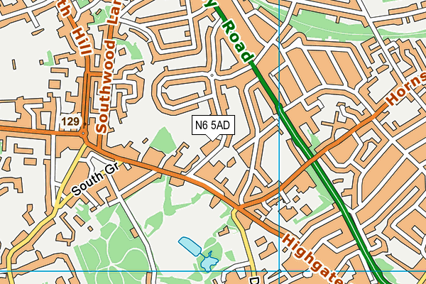 N6 5AD map - OS VectorMap District (Ordnance Survey)