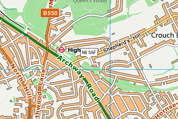 N6 5AF map - OS VectorMap District (Ordnance Survey)