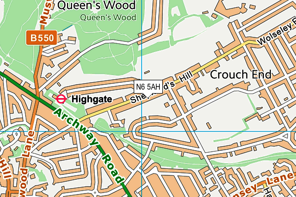 N6 5AH map - OS VectorMap District (Ordnance Survey)