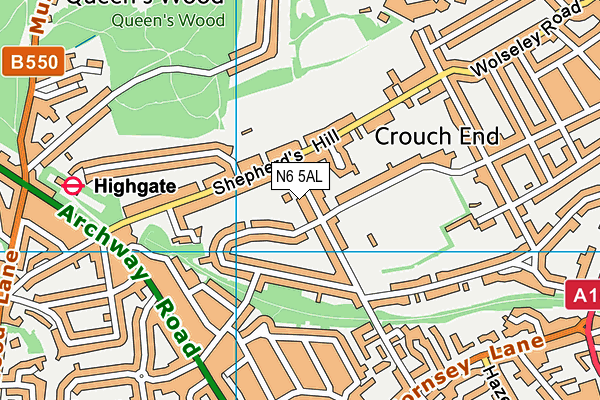 N6 5AL map - OS VectorMap District (Ordnance Survey)